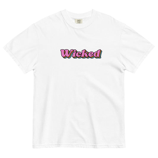 white tshirt that says "wicked" in pink lettering