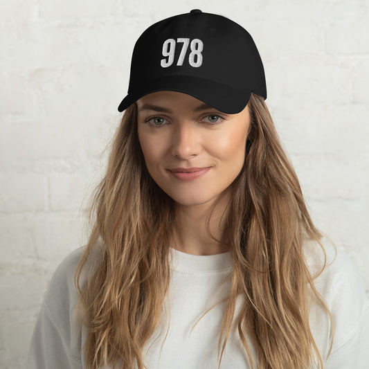 black hat with "978" in white embroidery