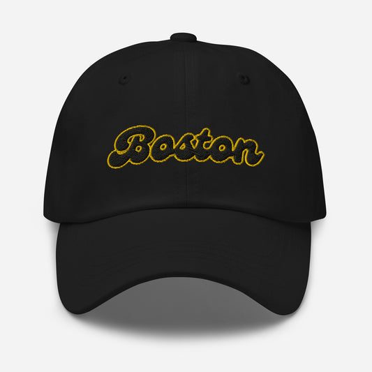 Retro Black and Gold Boston Script Hat