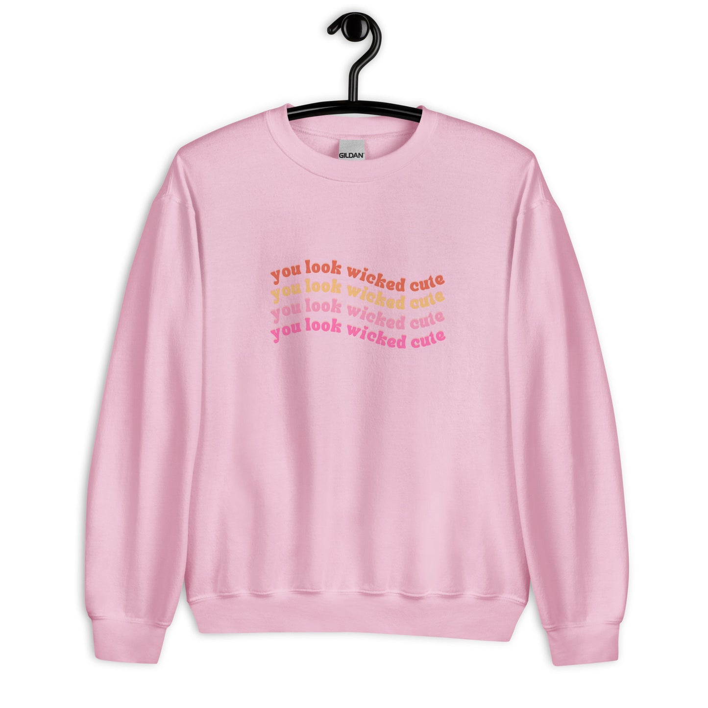 pink hoodie that says "you look wicked cute in red orange and pink lettering
