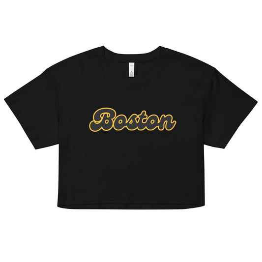 Retro Black and Gold Boston Crop Top